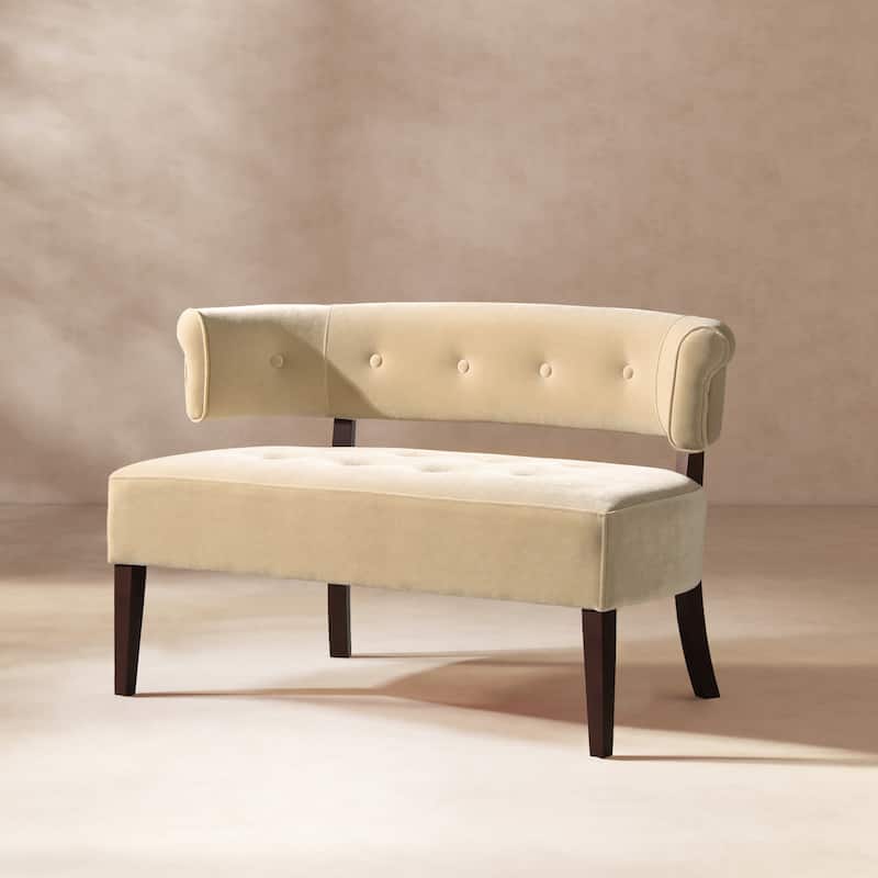 Roll Arm Tufted Bench Settee,Performance Velvet