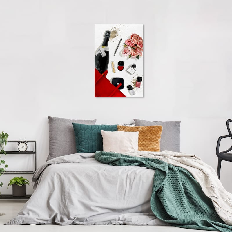 Wynwood Studio Canvas Fashion and Glam Oh, My Bag Red Red and Crimson Glam Wall Art Canvas Print - 24 x 16