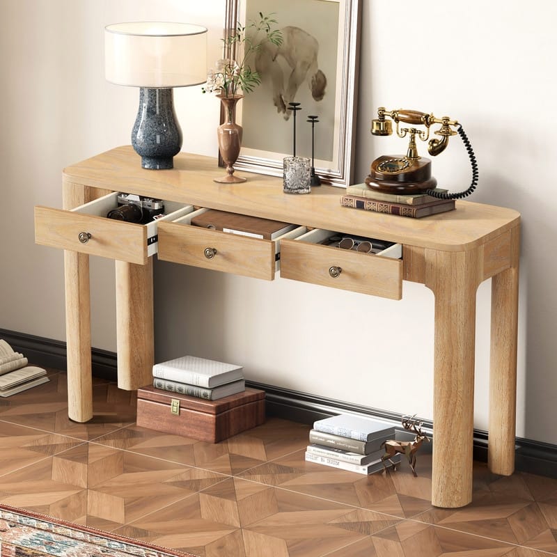 Rustic 52" Console Table with Drawers and Curved Legs for Entryway or Living Room Decor