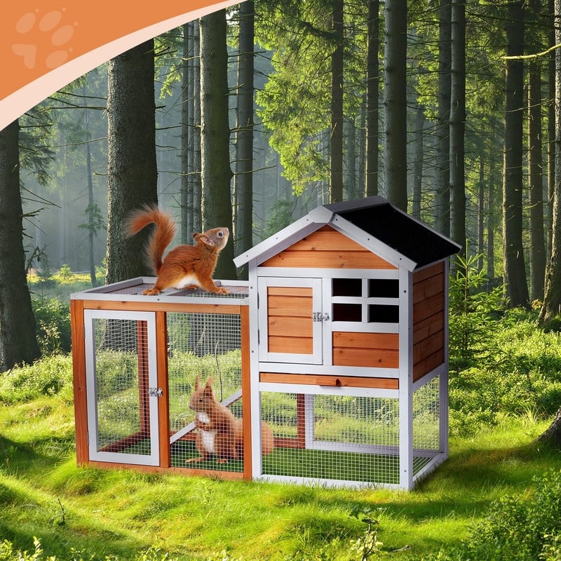 Wooden Rabbit Hutch Outdoor Chicken Coop Indoor Bunny Cage with Run - N/A