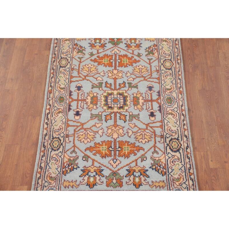 Light Blue Heriz-Serapi Accent Rug Hand-Knotted Floral Wool Carpet - 2'11"x 5'1"