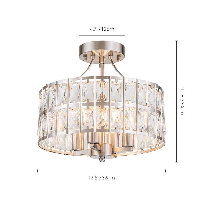 4-Light Modern Vintage Drum Crystal Semi-Flush Mount Ceiling Light