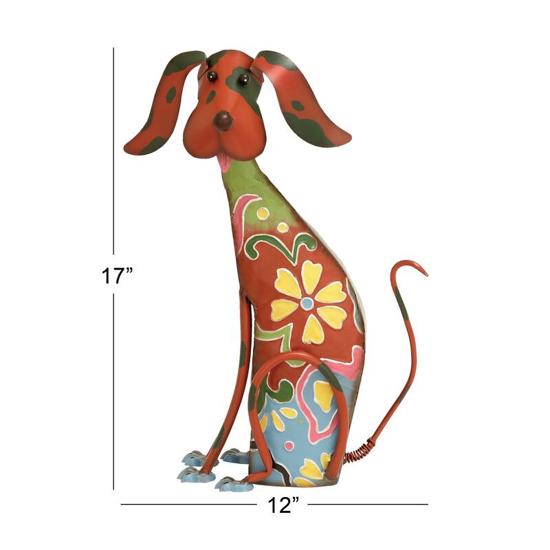 Multi Colored Metal Indoor Outdoor Dog Garden Sculpture with Floral Pattern