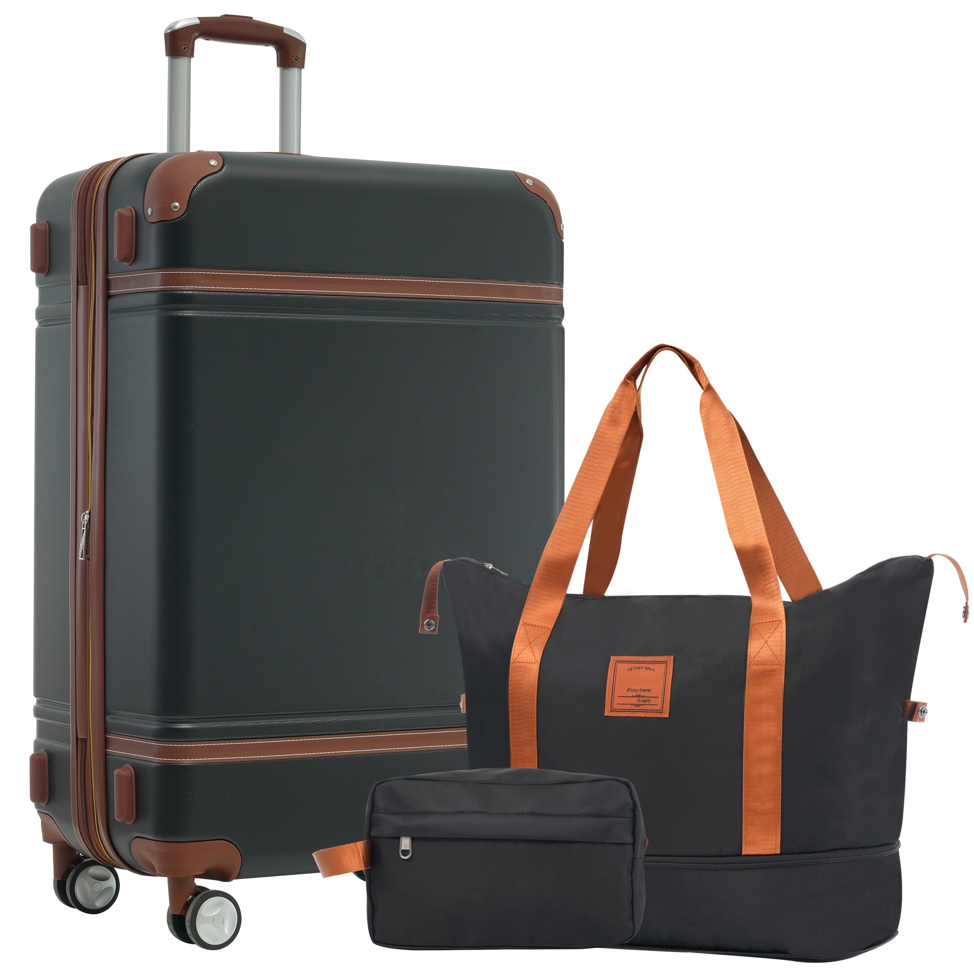3-Piece, 28-Inch Vintage Hard-Shell Luggage Lightweight Luggage with Swivel Wheels and TSA Lock, for Boarding Travel, Black
