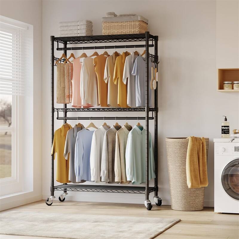 H2 Rolling Garment Rack Heavy Duty Clothes Rack with Wheels - 15.7"D x 35.4"W x 78.5"H - 15.7"D x 35.4"W x 78.5"H - Black