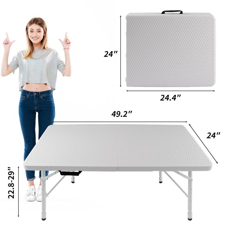 4ft Rattan Folding Table For Indoor&Outdoor, Portable Foldable Table Rattan Plaited