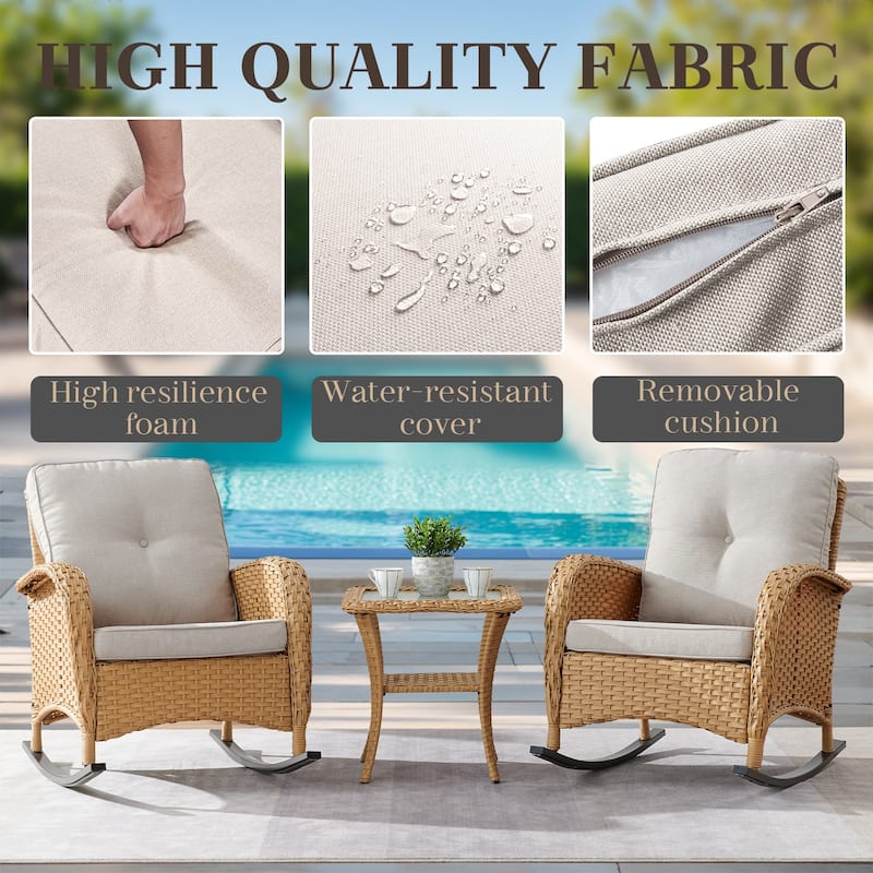 Pocassy 3-Piece Outdoor Rocking Chairs with Side Table Patio Rocker Chairs Bistro Set