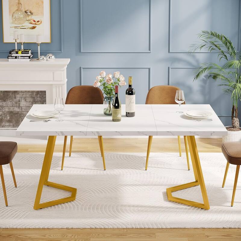 Modern Dining Room Table, 55" White Dining Dinner Table for 6 People - 55"L * 28"W * 30"H