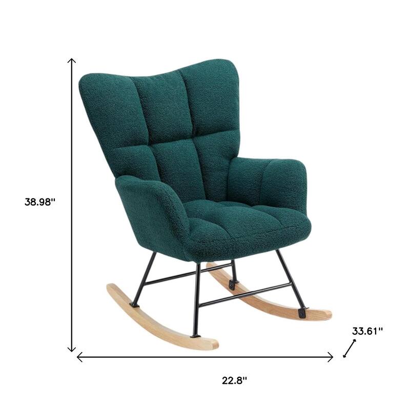 HomeRoots 23" Green and Black Boucle Steel And Wood Glider Rocking Chair - 22.80 in. x 38.98 in. x 33.61 in.