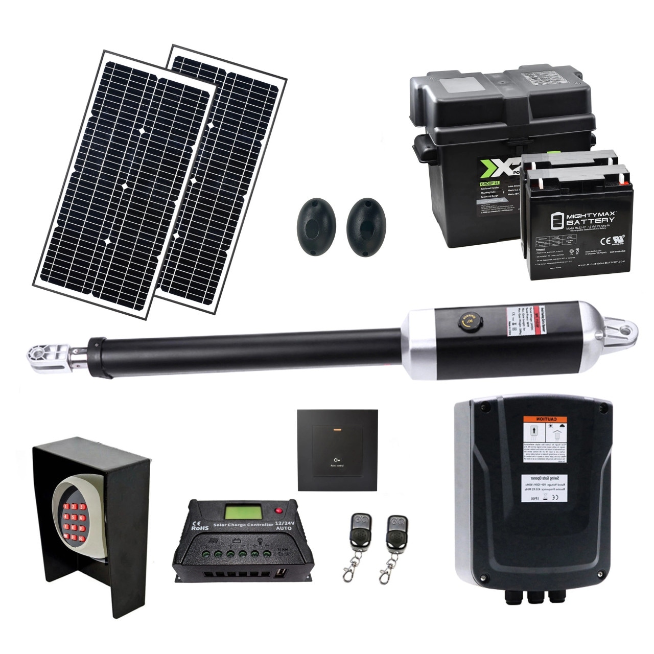 ALEKO Full Solar Kit Gate Operator Opener for Single Swing Gates up to 1100 lbs