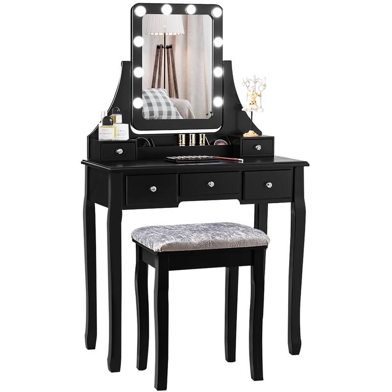 Costway Vanity Dressing Table Set w/ 10 Dimmable Bulbs Touch Switch