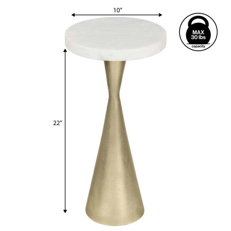 Ziggy 22" Contemporary Metal Drink & End Table w/ White Marble & Cone Base, By JONATHAN Y