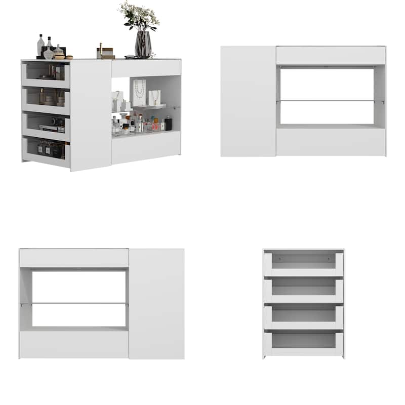 Glass-Top Closet Organizer White Dressing Island Ample Storage Dresser