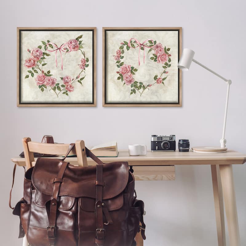 Stupell Heart Shaped Wreaths Framed Floater Canvas Wall Art Design By Sally Swatland (Set of 2)