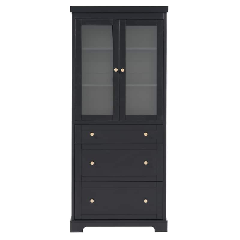 70.1" Modern High Freestanding Tall Bathroom Cabinet with 2 Adjustable Shelves, 3 Drawers, Soft Close Glass Doors