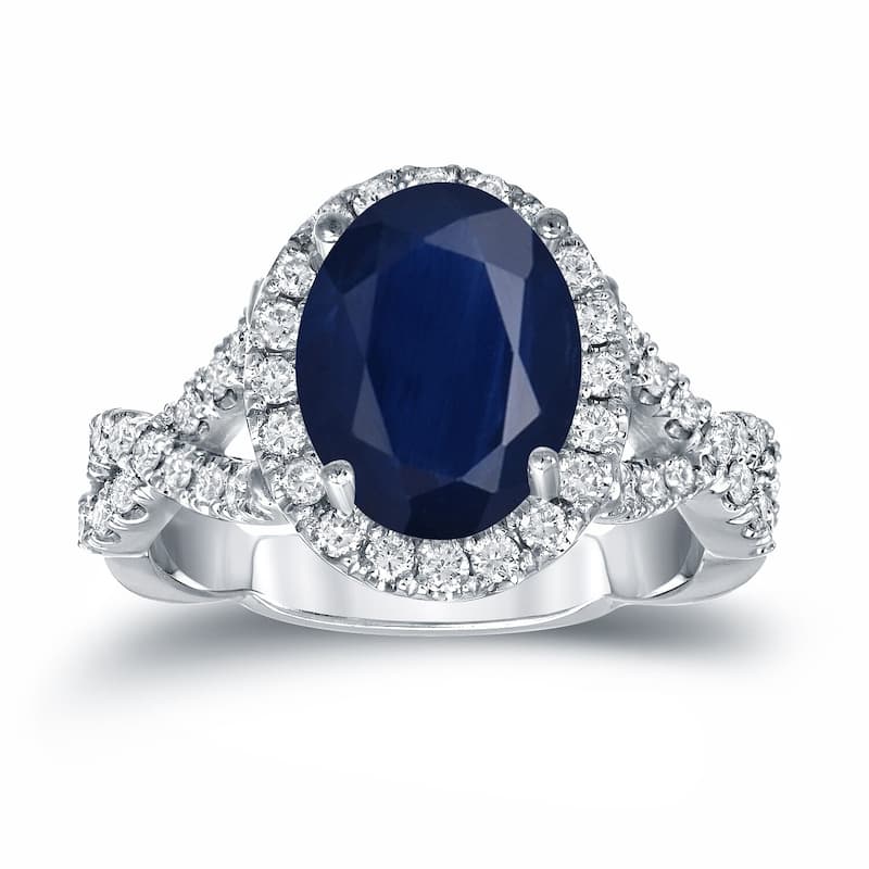 Auriya Platinum 2 1/2ct Sapphire Oval and 3/5ct TDW Diamond Halo Engagement Ring