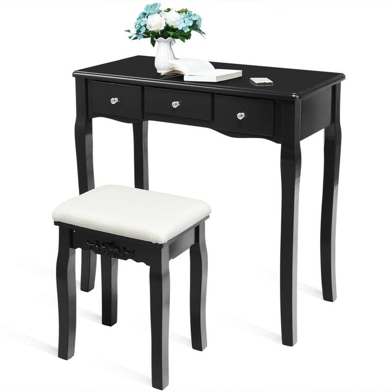Dimmable Bulbs Touch Switch Vanity Dressing Table Set with Removable Box - 31.5" x 16" x 53.5" (L x W x H)