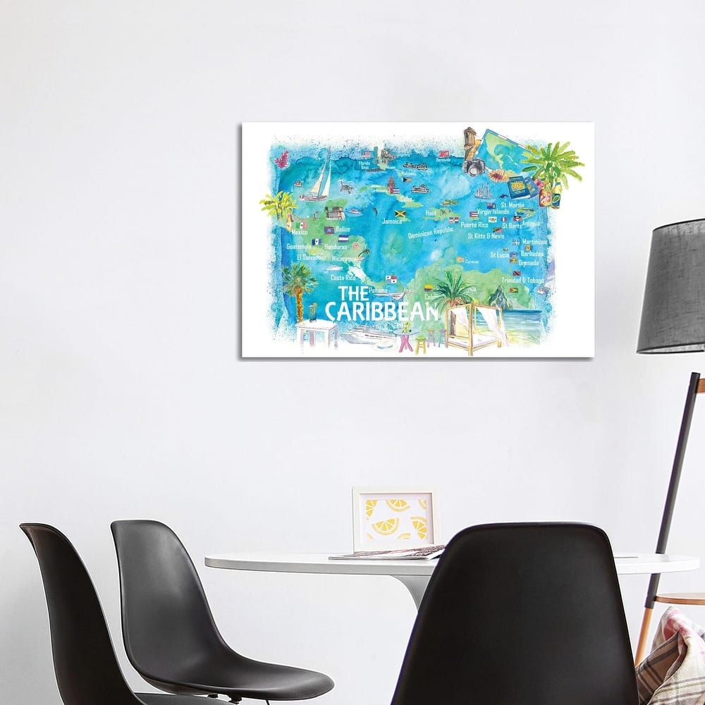 iCanvas "Caribbean Illustrated Travel Map With Landmarks Highlights And Impressions" by Markus & Martina Bleichner Canvas Print
