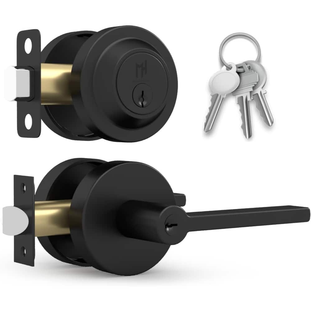 Mega Handles RALPH Round Entry Door Lever & Round Single Cylinder Deadbolt Lock Combo | Reversible | Heavy Duty | Modern Design