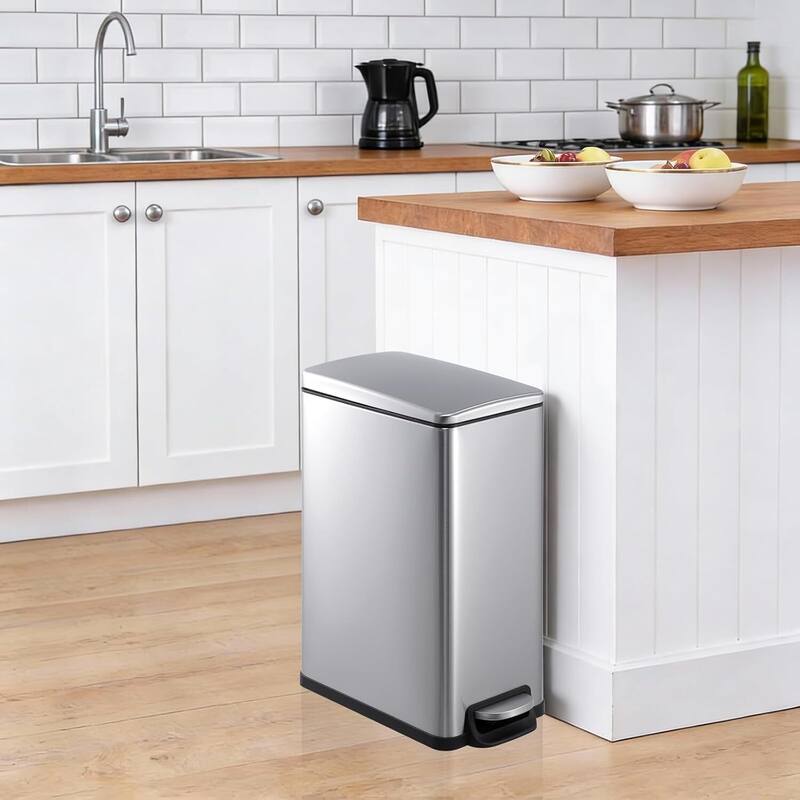 12 Gal + 2.6 Gal Stainless Steel Slim Trash Can Combo Set for Kitchen, Bathroom