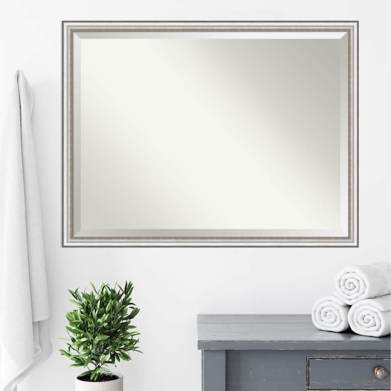 Beveled Bathroom Wall Mirror - Salon Silver Narrow Frame - Salon Silver Narrow