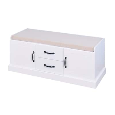 Wooden Entryway Shoe Cabinet with 2 Drawers, Doors & Cushioned Seat