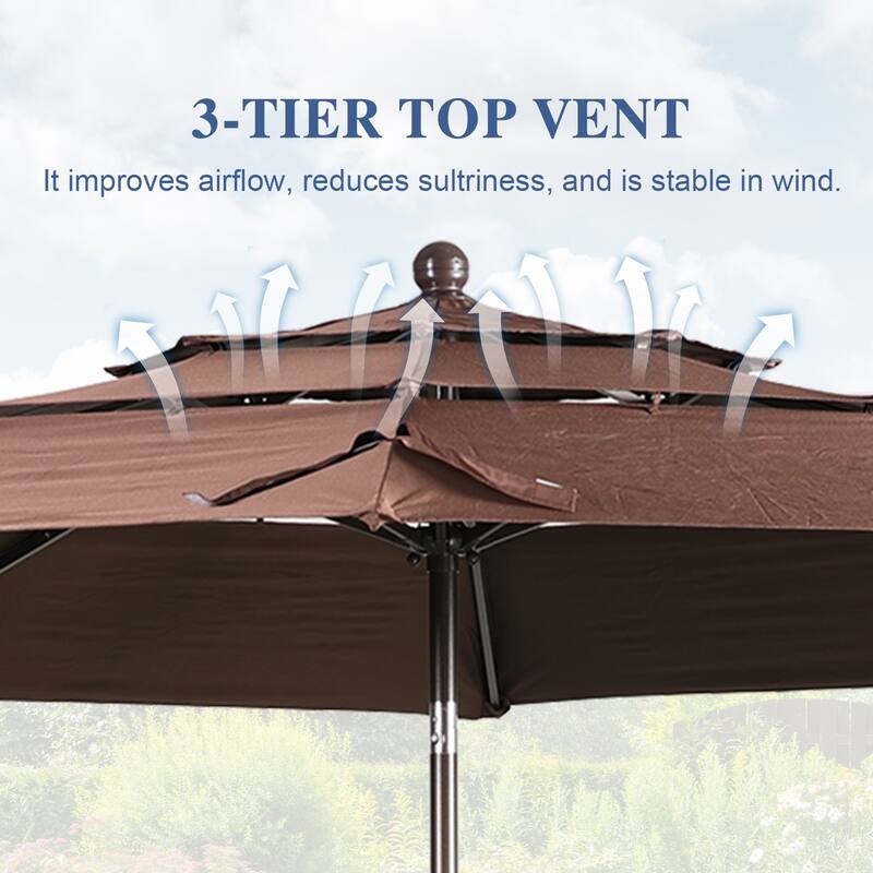 Aoodor Patio Umbrella 10 ft. for Dining Table Outdoor Market Yard Use 3 Tier Ventilation (Umbrella only)