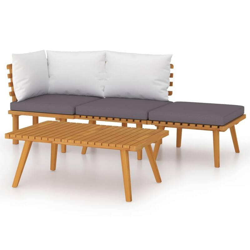 Roma 4pc Outdoor Modular Corner Sofa Set, Coffee Table, Footrest, Wood