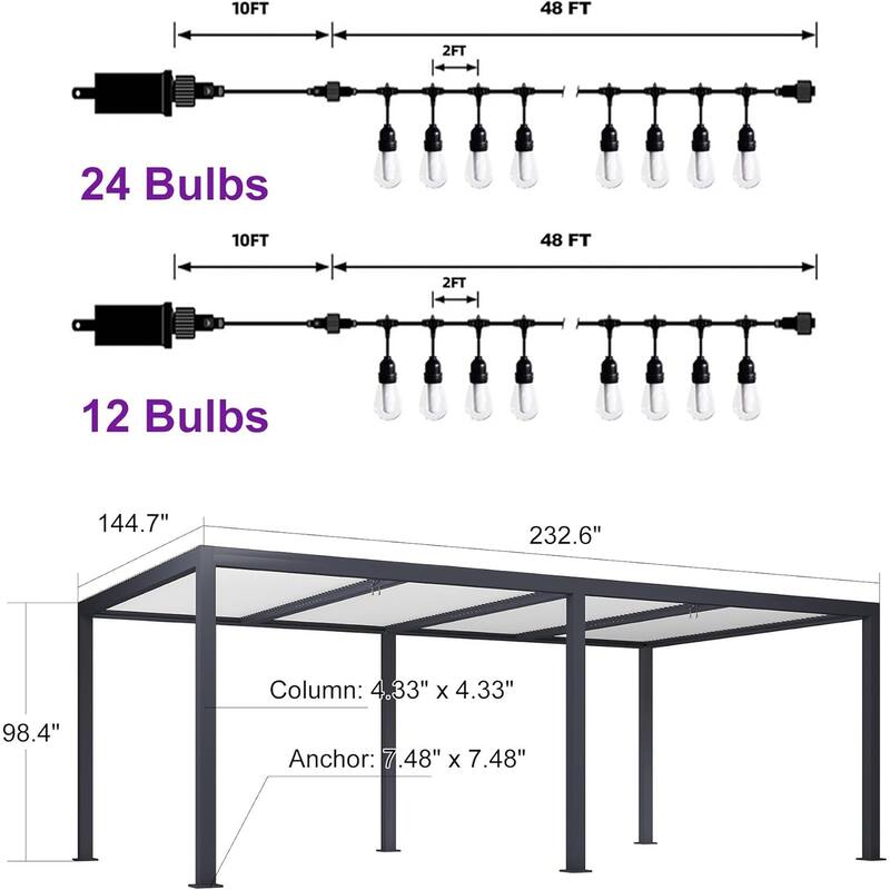 PURPLE LEAF Louvered Pergola with Solar Lights Hardtop Gazebo for Patio