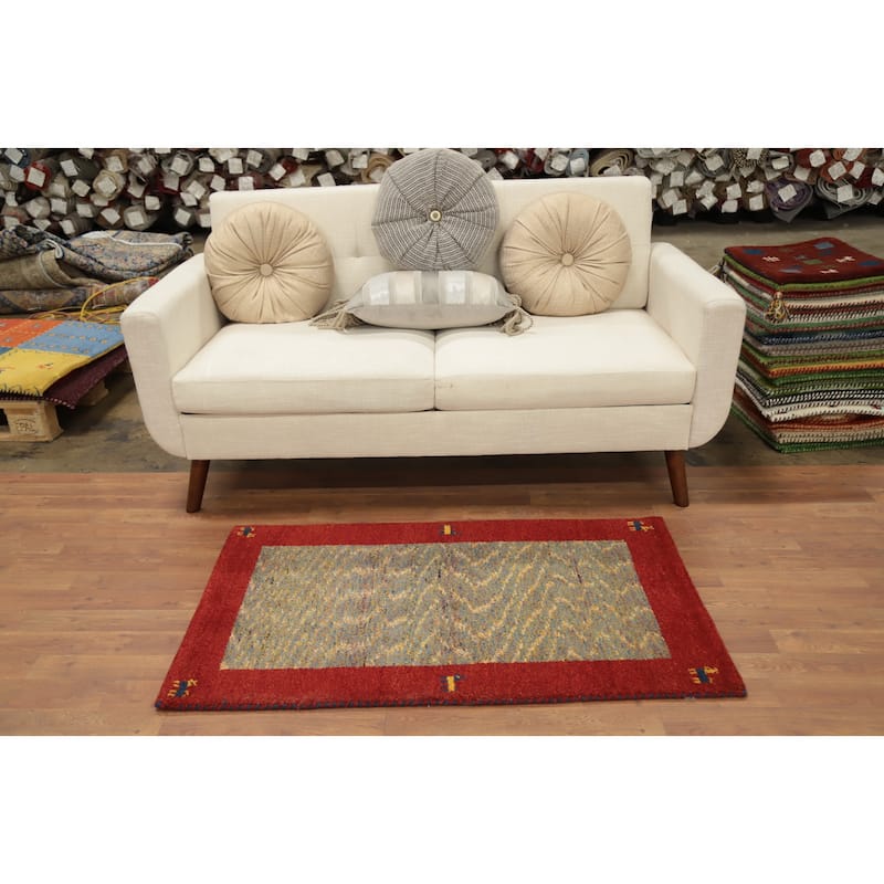 Hand Knotted Oriental 100% Wool Carpet Tribal Animal Pictorial Multi-Colored Gabbeh Area Rug - 4' 0'' X 2' 5''