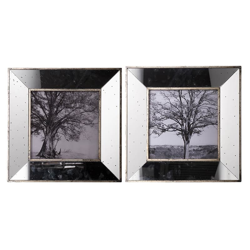 S/2 Vintage Silver Reflective Picture Frames, 15x15"