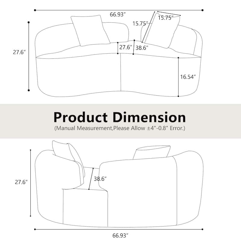 66.93 Inch Curved Loveseat Compression Sofa, Teddy Velvet No Assembly Couch for Small Spaces Apartments