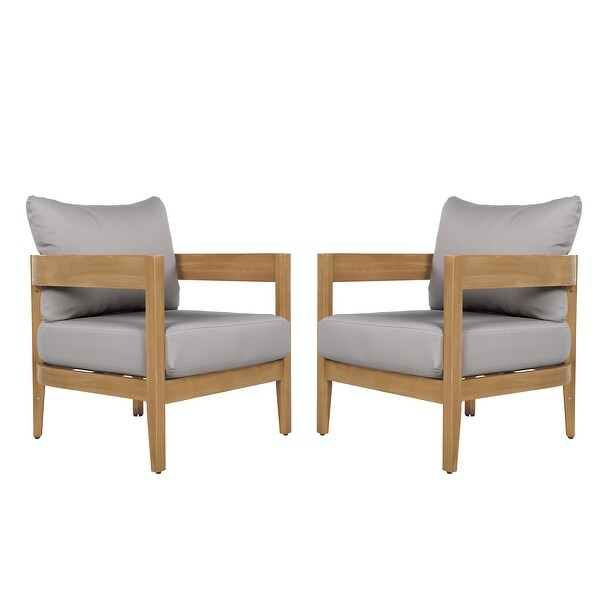 Brooklyn Outdoor Acacia Wood Club Chair with Cushions (Set of 2