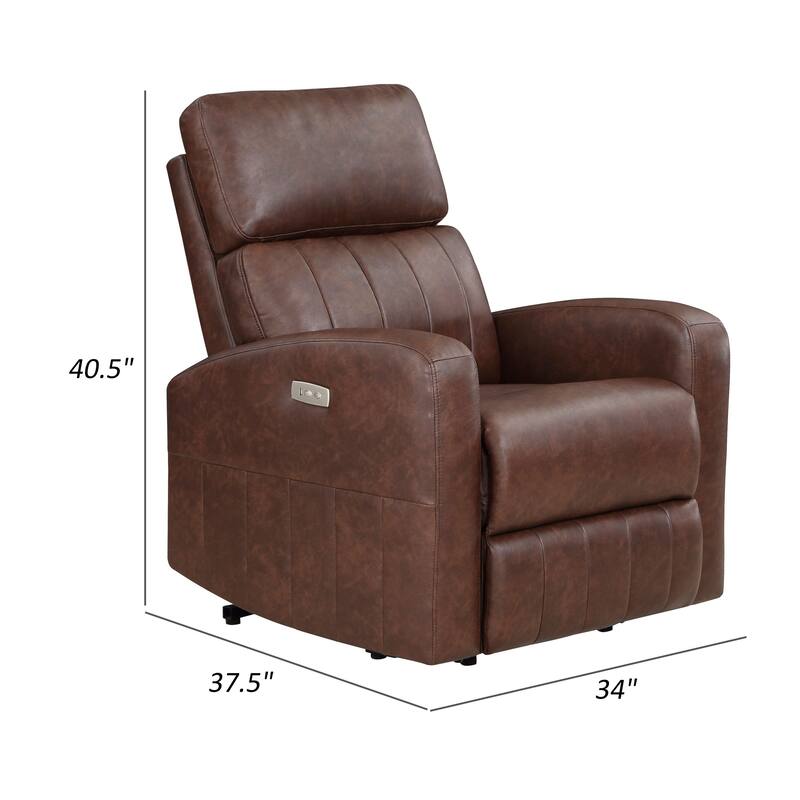 Eva 38 Inch Power Lift Recliner Chair, Brown Faux Leather, Solid Wood