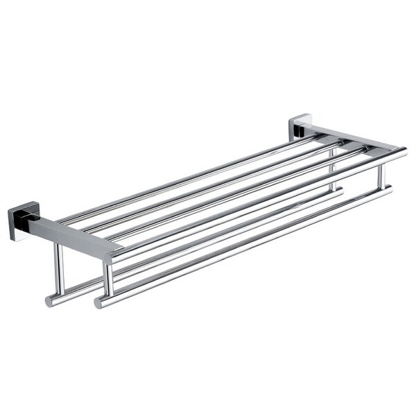 Premium Modern Double Hanging Quadruple Towel Bar Rack w/ Square Base (24 Inches)- Polished and Shiny, Stainless Steel