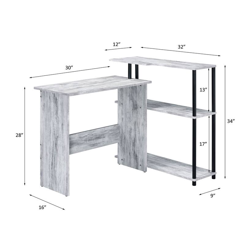 Rectangular Writing Desk with Side Shelf, Antique White and Black