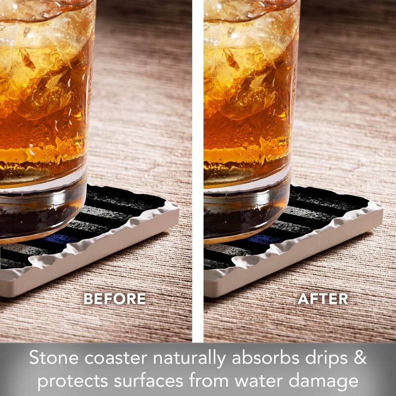 Blue Line Flag Single Image Absorbent Stone Tumbled Tile Coaster with Protective Cork Backing 4 Pack Manufactured in The USA