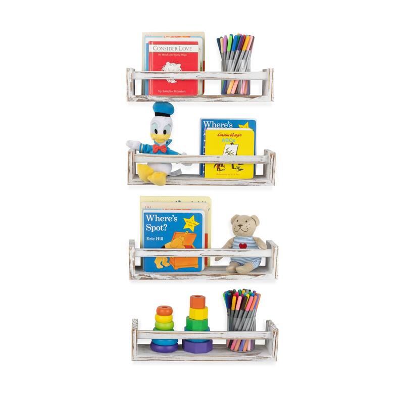 Wallniture Utah Wood Wall Shelves for Book and Toy Storage (Set of 4)