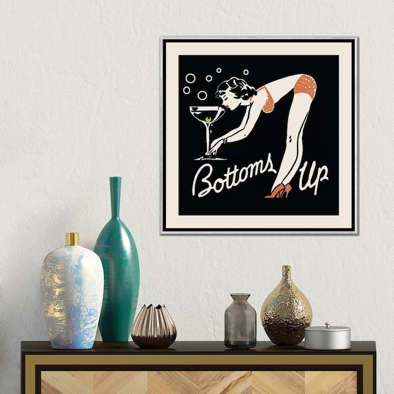 iCanvas "Bottoms Up - Vintage Ad Poster" by Retro Series Framed