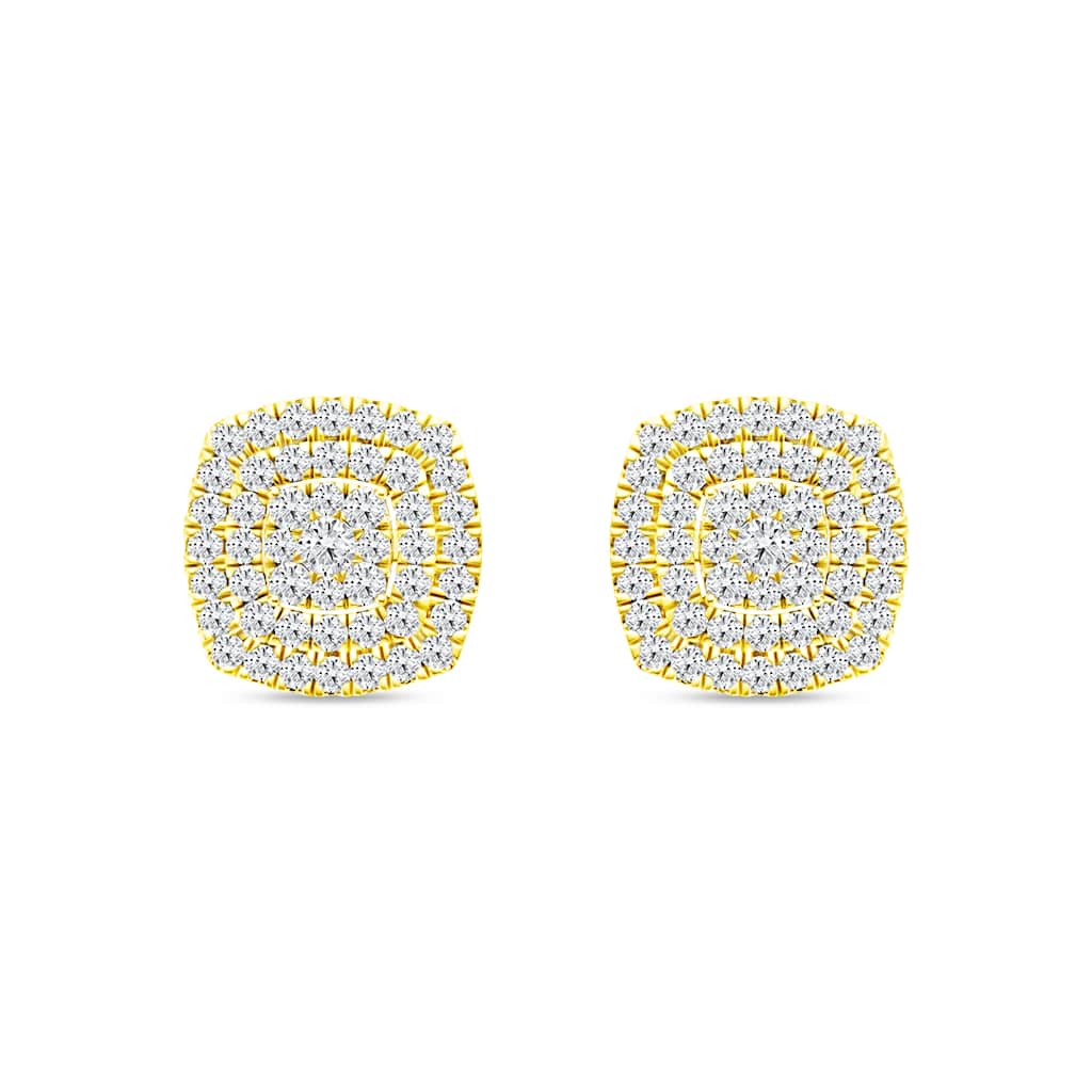 IGI Certified 1/2ct TDW Diamond Cluster Double Halo Stud Earrings in 14K Yellow Gold for Women