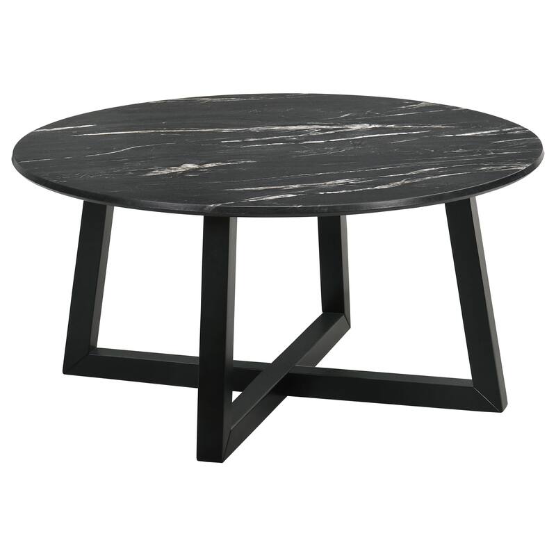 Skylark Round Marble-like Smart Top Coffee Table Black - Wood - Black