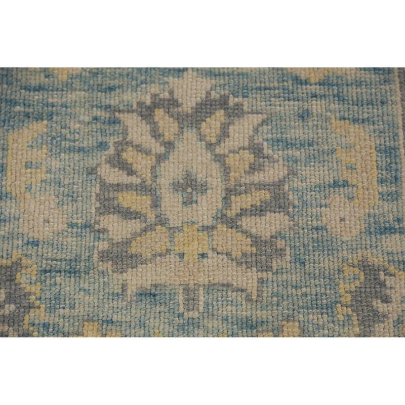Hand Knotted Oriental 100% Wool Carpet Transitional Floral Navy Blue & Blues Oushak Runner Rug - 20' 2'' X 3' 1''