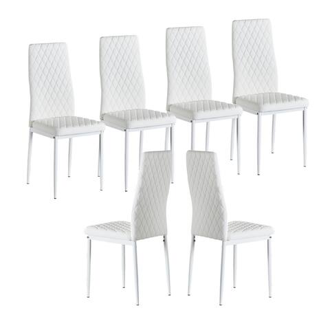 Dining chair fireproof leather sprayed metal pipe diamond grid pattern restaurant home conference chair set of 6