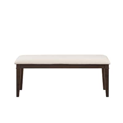Dark Brown Finish 48-inch Bench 1pc Beige Fabric Upholstered Seat Classic Look Dining Wooden Furniture