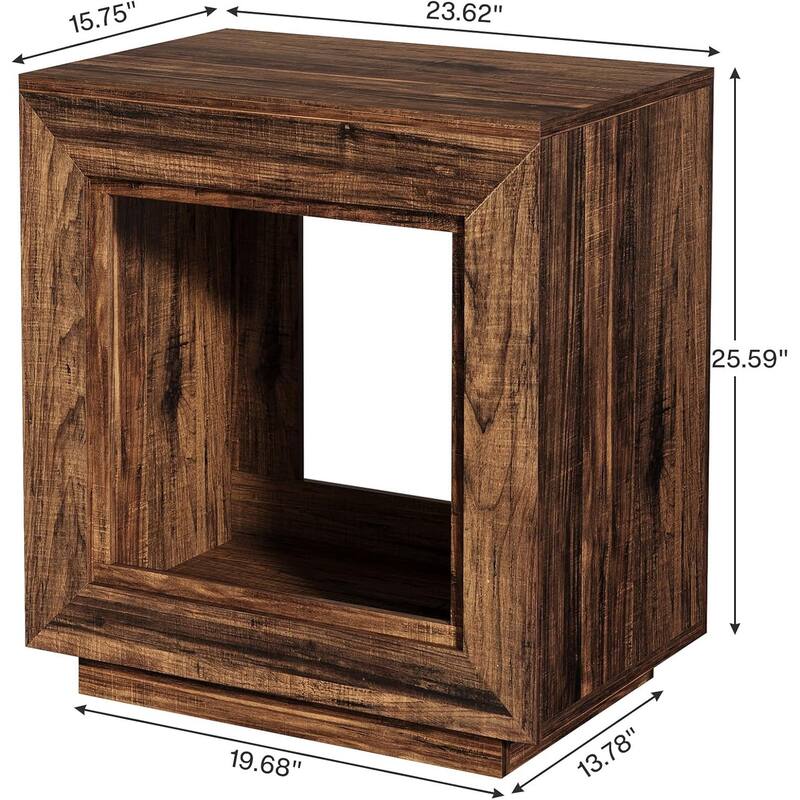 24" Rustic 2-Tier End Table, Side Table with Storage Shelf, Sofa Nightstand for Living Room, Bedroom, Entryway