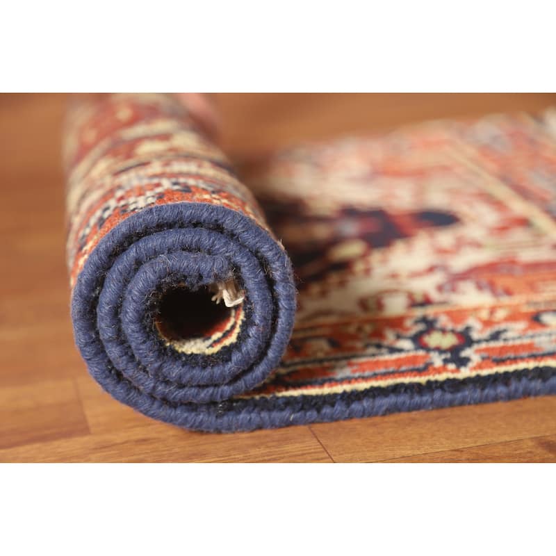 Hand Knotted Oriental 100% Wool Carpet Traditional Medallion Navy Blue & Blues Heriz (serapi) Area Rug - 3' 0'' X 2' 0''