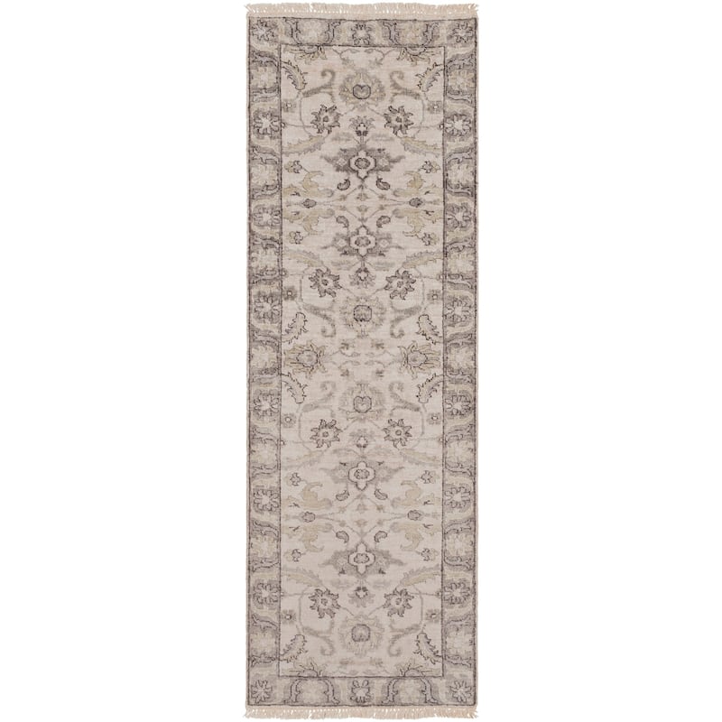 Hand-Knotted Brading Border Viscose Area Rug - 2'6" x 8' Runner - 2'6" x 8' Runner - 2'6" x 8' Runner - Grey