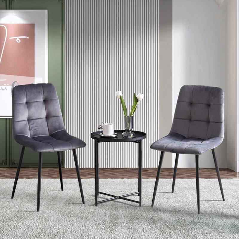Mid Century Modern Velvet Dining Chairs Set Of 2 For Kitchen, Living Room - Grey