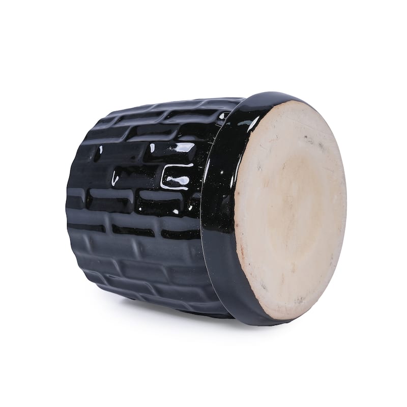 Set of 2 Handmade Ceramic Planters, Includes Saucers, Vertical Ribbed