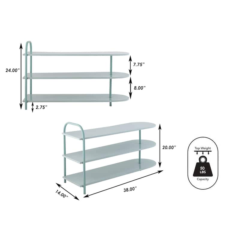 happimess Modern 24" 9-Pair 3-Tier Iron Curved Decker Shoe Rack